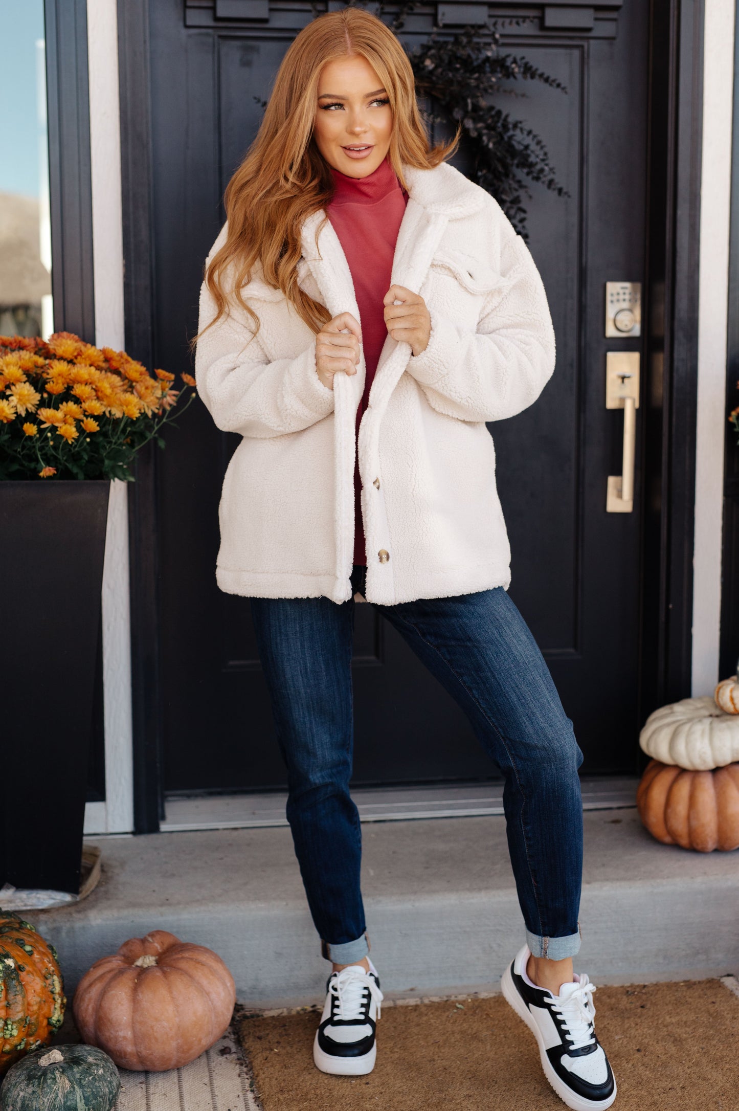 Shrouded in Sherpa Coat in White- by Jodifl