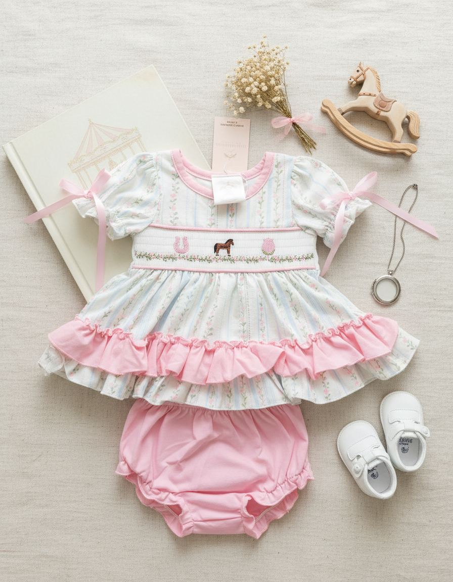 Sweet Meadow Pony Smocked Dress + Bloomers (Baby) – Small Beginnings  Boutique