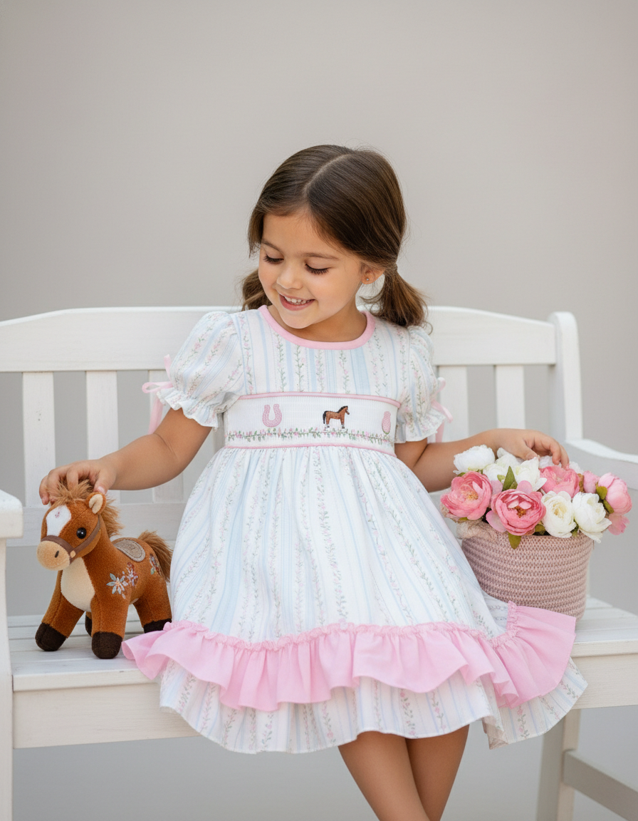 big girl smocked dresses Sweet Meadow Pony Smocked Dress (Big Girls) – Small Beginnings Boutique