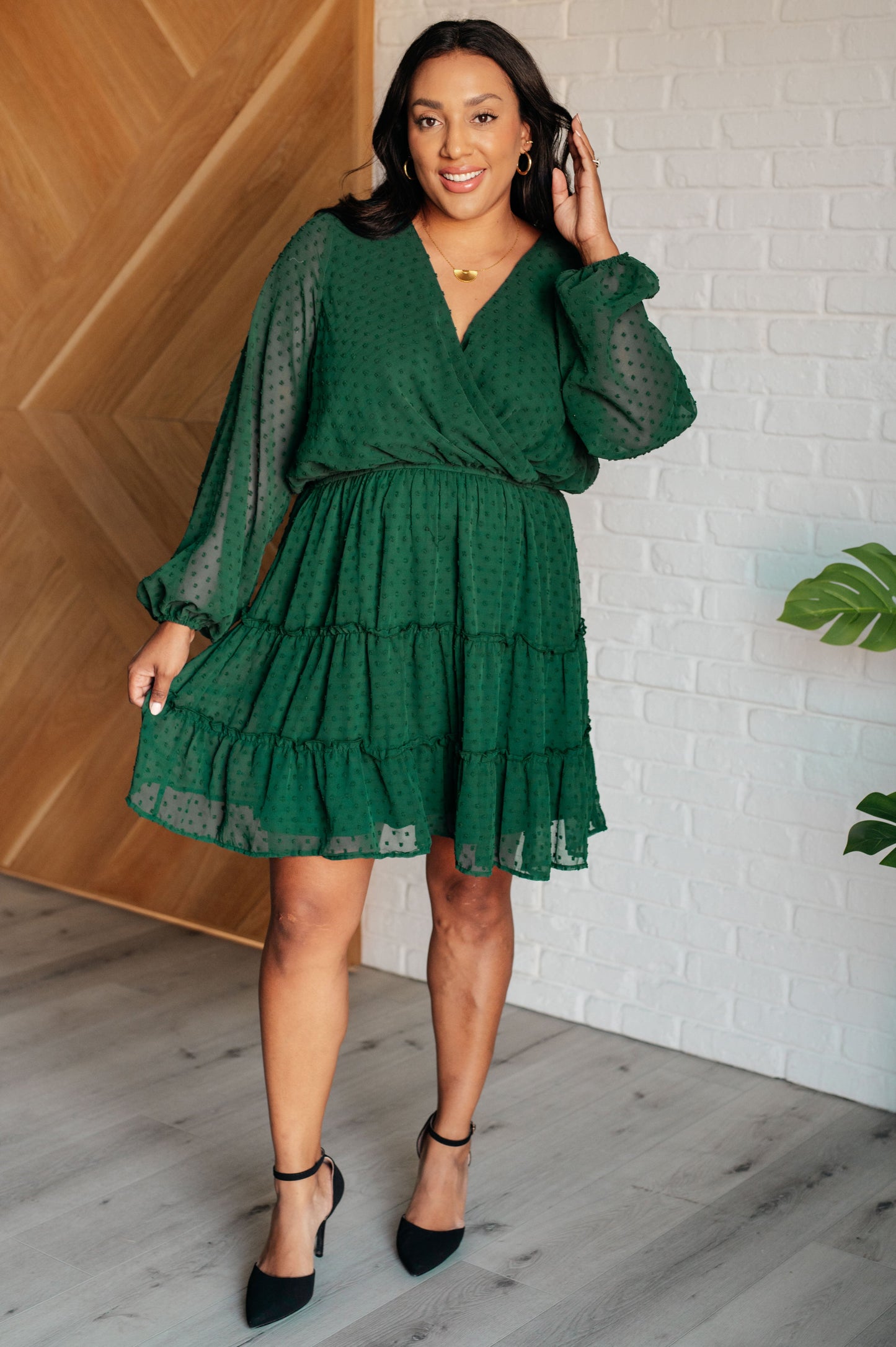 Starlit Glow V-Neck Tiered Dress in Hunter Green- Andree By Unit
