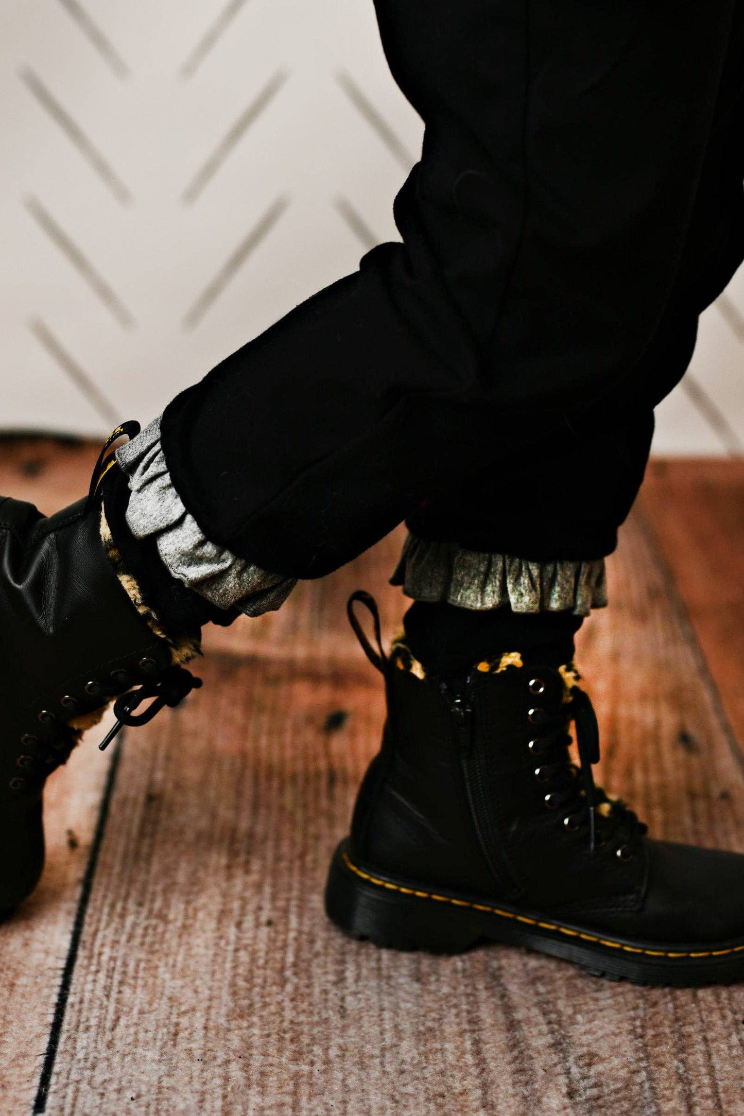 Adorable Sweetness Kids Black Leopard Ruffle Hooded Sweatshirt Lounge Set