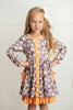 Kids Gray & Mustard Floral Ruffle Button Pocket Dress Adorable Sweetness