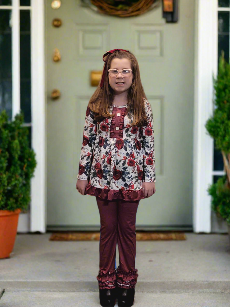 Maroon Rose Garden Outfit Long Sleeve