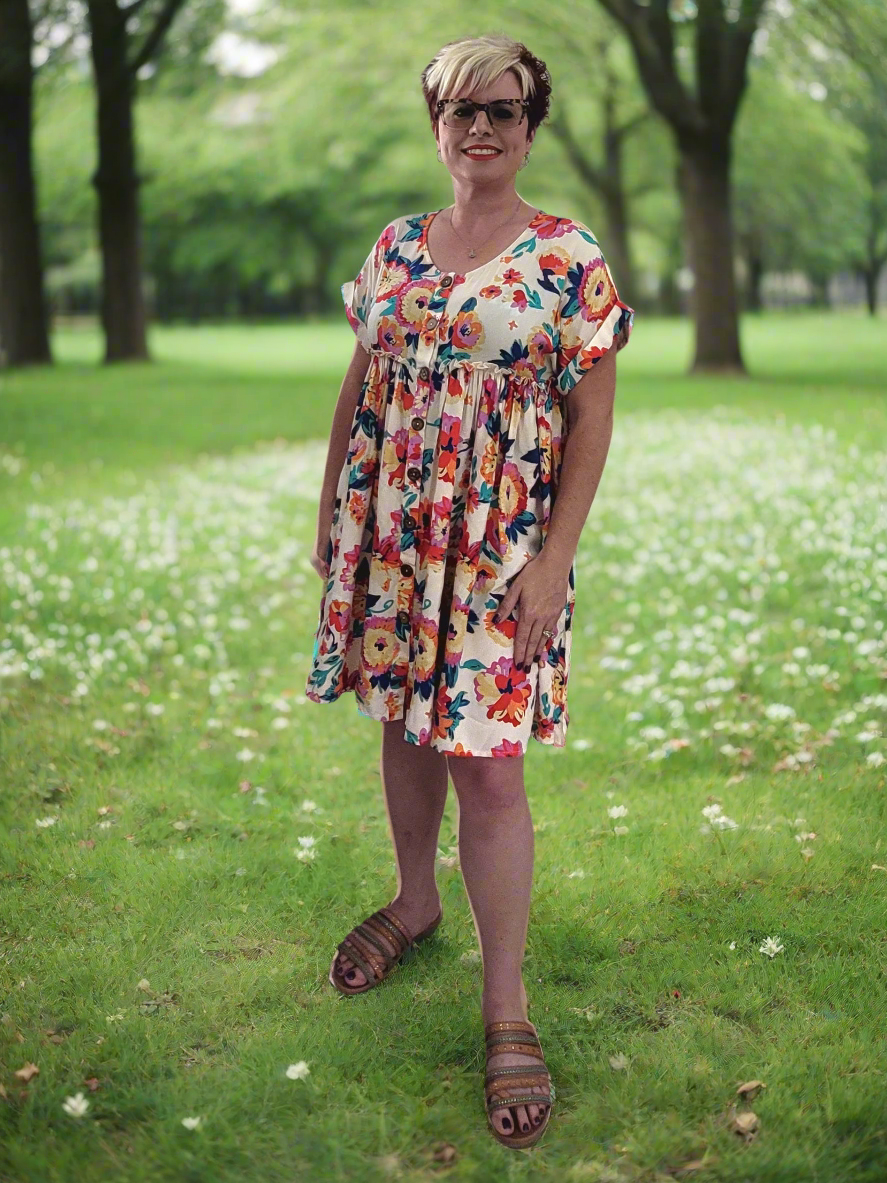 SAGE + FIG Full Size Floral Button-Down Short Sleeve Dress