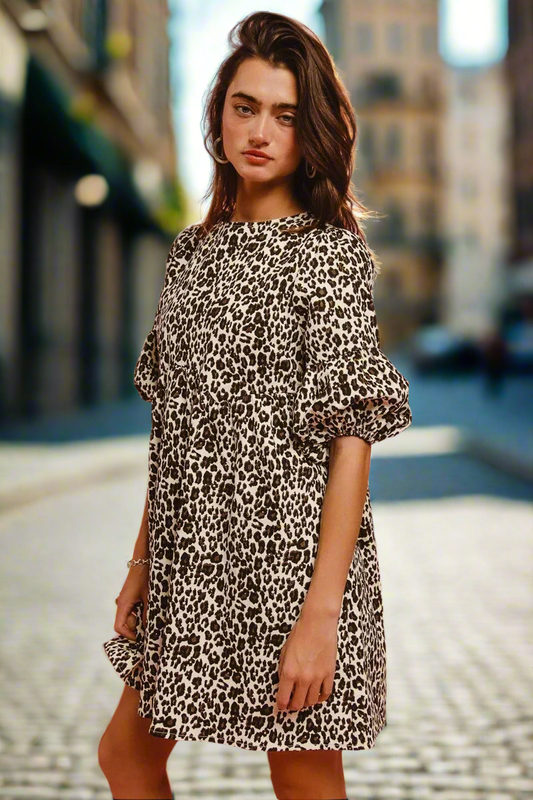 Leopard Print Denim Dress with Bow Back – BiBi Boutique Style