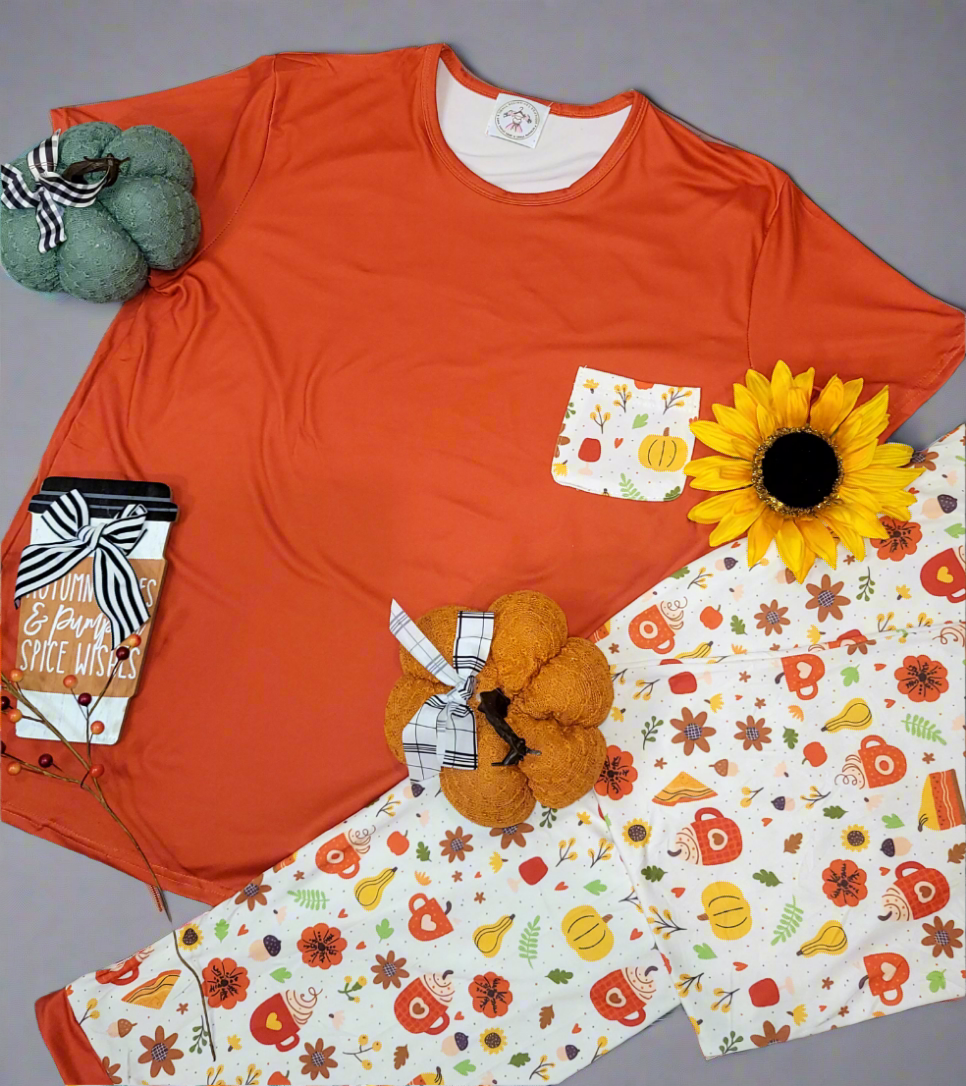 Pumpkin Spice & Leaves Pajamas| Women's Fall Pajama Set- Small Beginnings Boutique