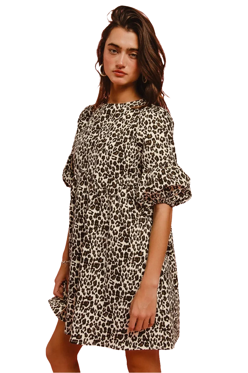 Leopard Print Denim Dress with Bow Back – BiBi Boutique Style