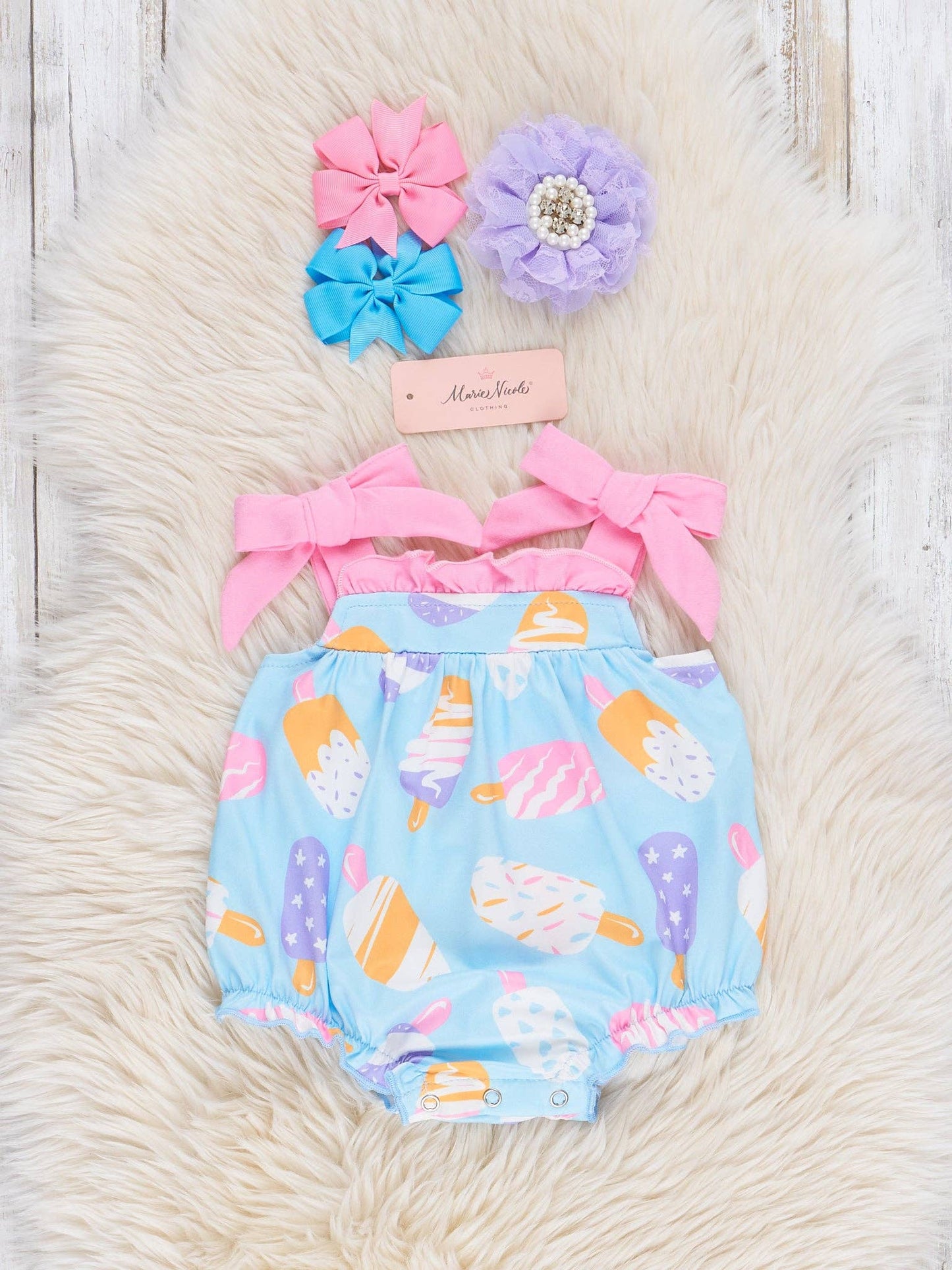 Ice Cream Party Bubble Romper By Marie Nicole Clothing