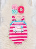 Striped Embroidered Ice Cream Truck Bubble Romper