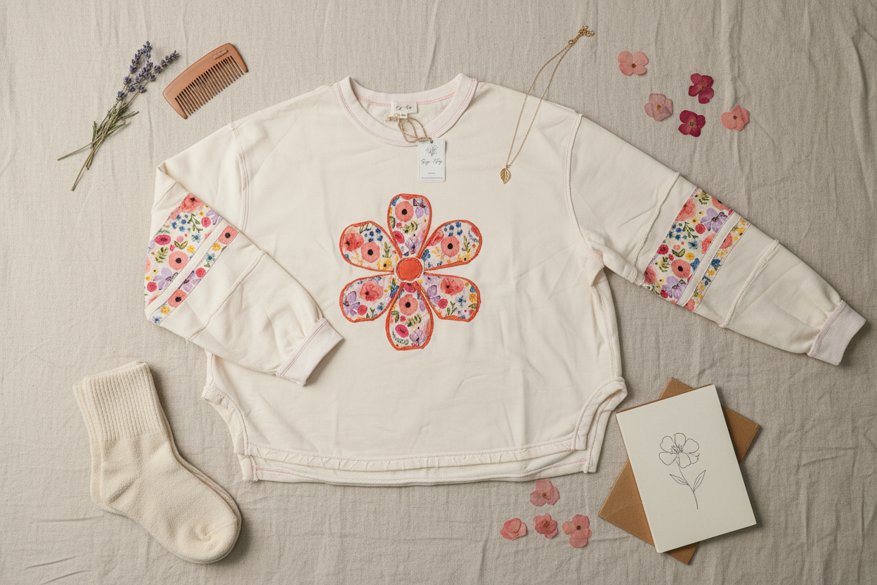 Sage & Fig Floral Appliqué Long Sleeve Top for Women