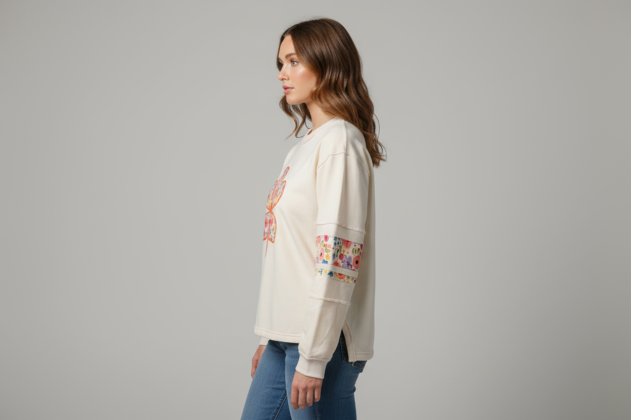Sage & Fig Floral Appliqué Long Sleeve Top for Women