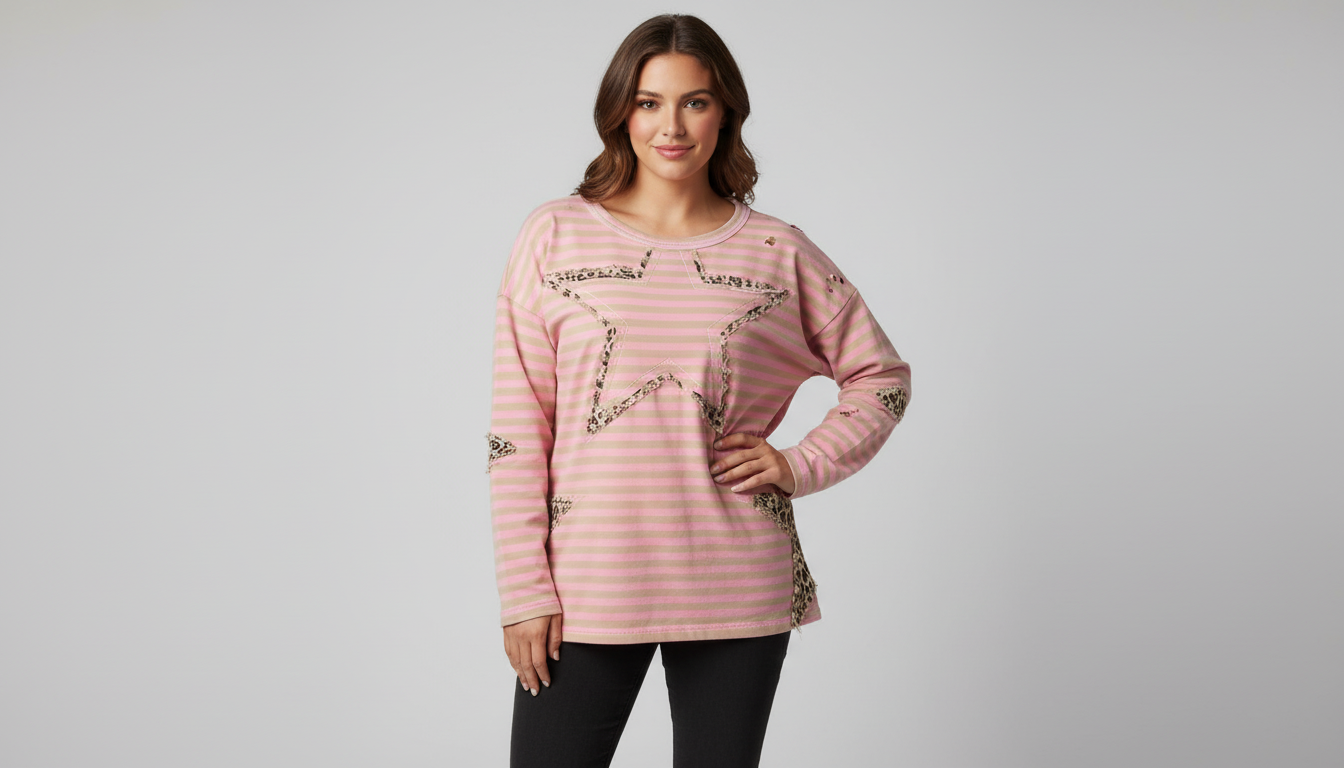 Pink Stripe Leopard Star Long Sleeve Top by Blue Velvet