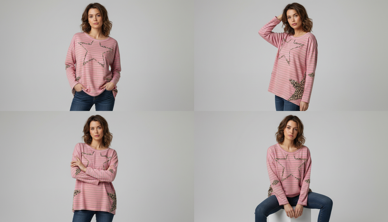 Pink Stripe Leopard Star Long Sleeve Top by Blue Velvet