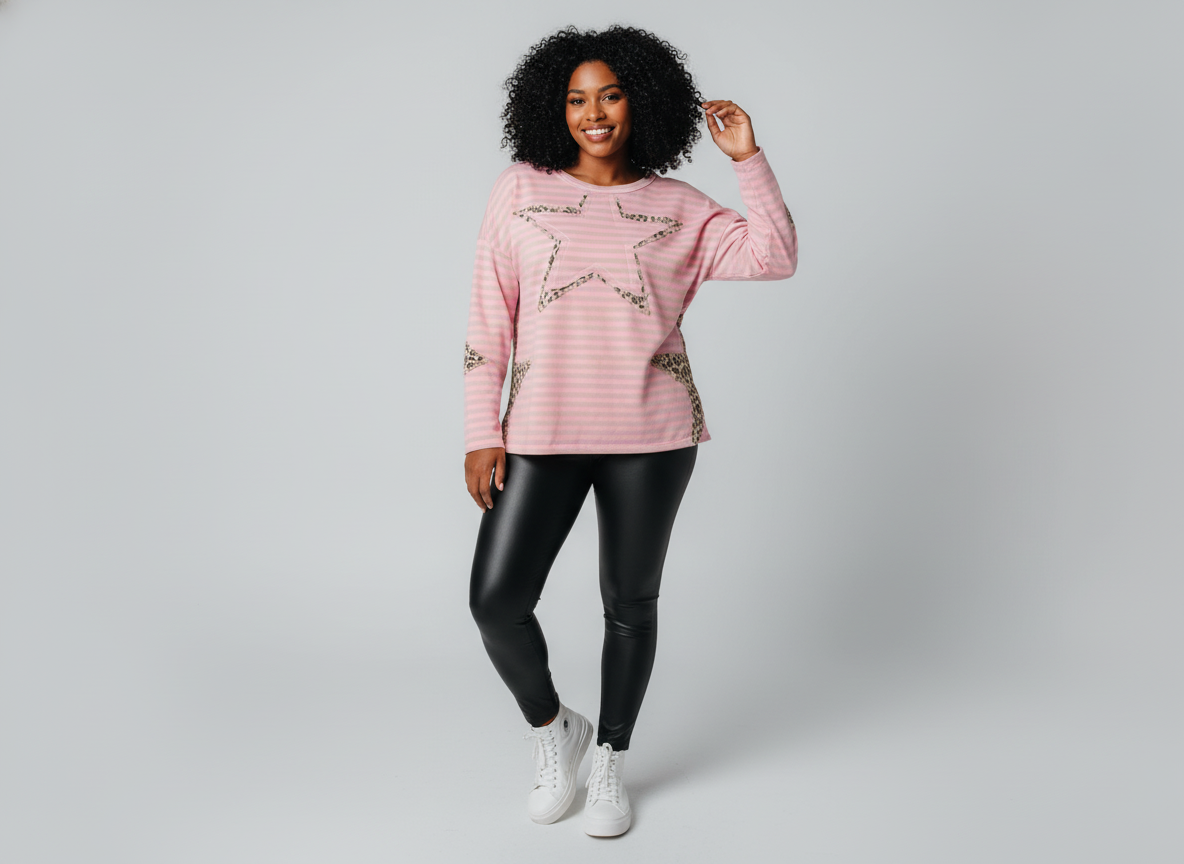 Pink Stripe Leopard Star Long Sleeve Top by Blue Velvet