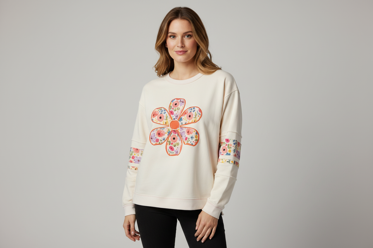 Sage & Fig Floral Appliqué Long Sleeve Top for Women
