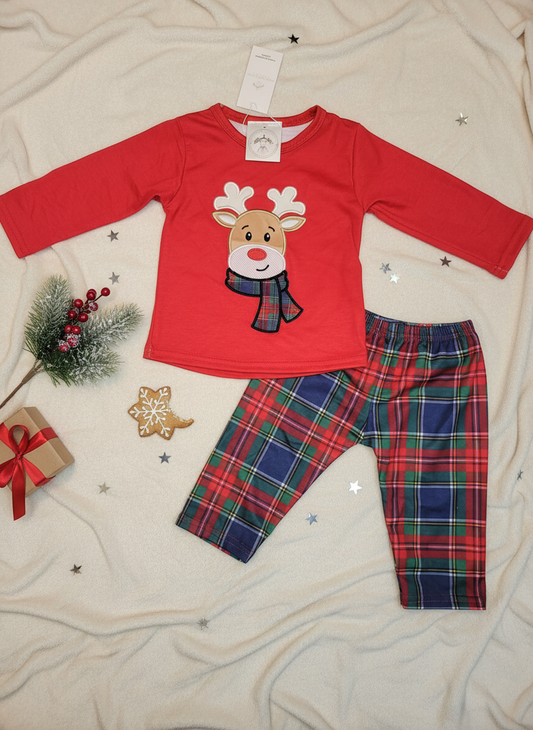 Boys Christmas Reindeer Plaid Outfit Set | Kids Christmas Clothes