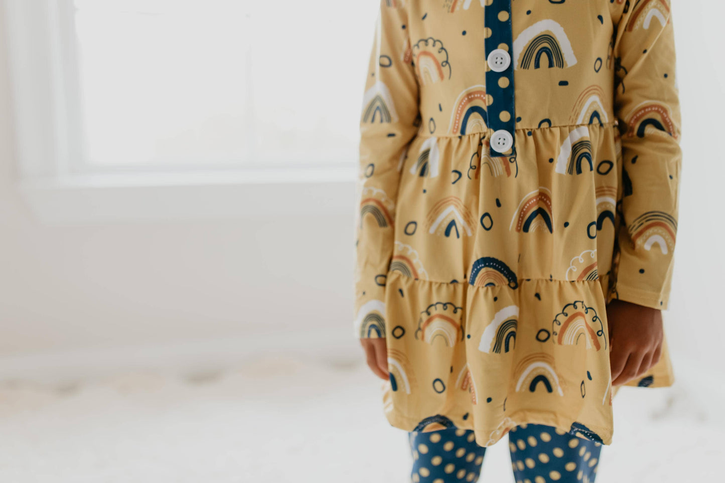 Kids Mustard Rainbow Polka Dot Two Piece Boutique Outfit