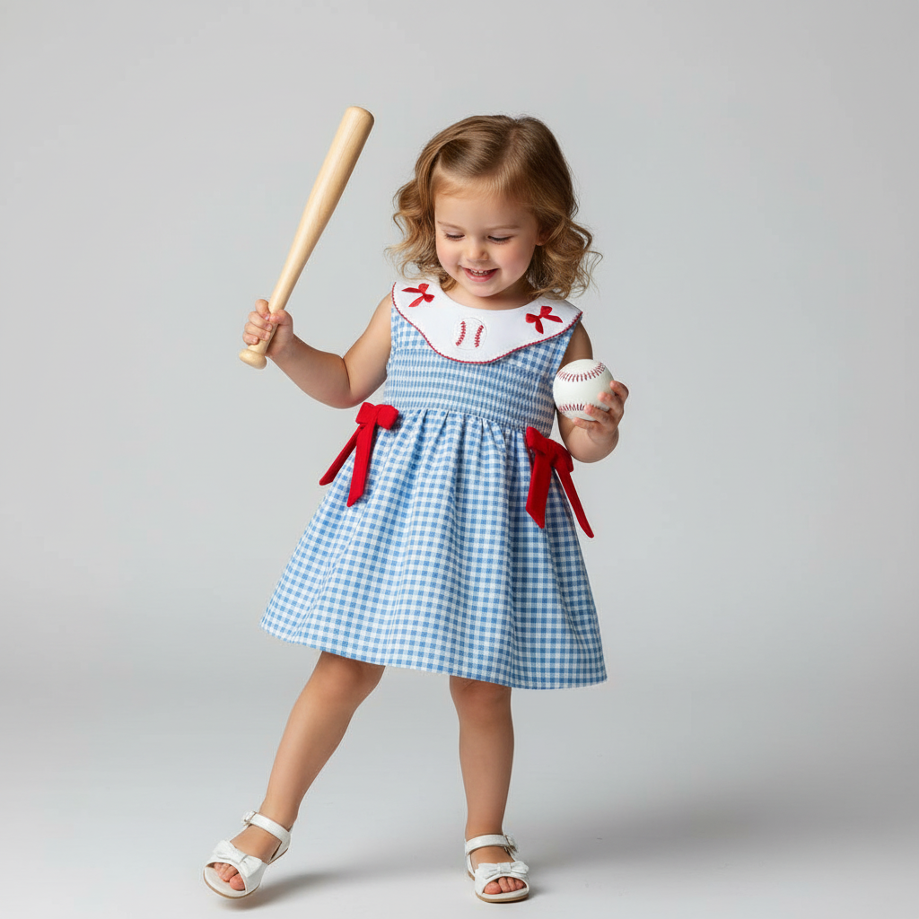 All-Star Sweetheart Baseball Gingham Dress