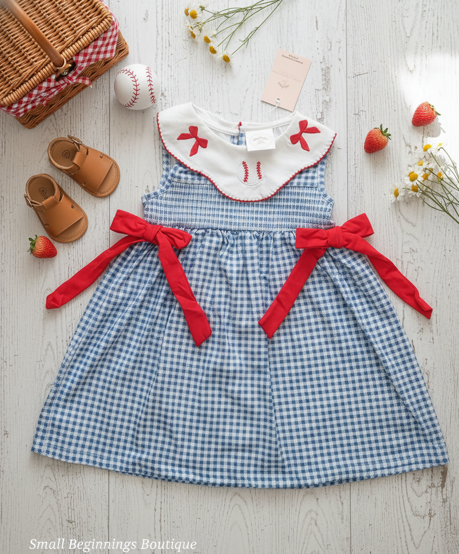 All-Star Sweetheart Baseball Gingham Dress