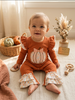 Baby Girl Pumpkin Appliqué Heirloom Romper Floral Rust with Ruffles