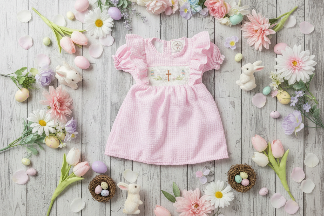 pink gingham baby dress Baby Girls Mommy And Me Short Sleeve Gingham Poplin Smocked Ruffle Dress - PINK