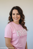 Pink MAMA Embroidered T-Shirt with Floral Appliqué - Mother's Day Gift
