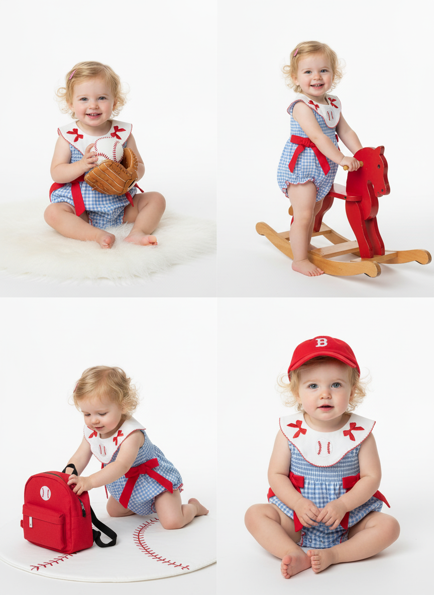 Smocked All-Star Embroidered Baseball Bubble