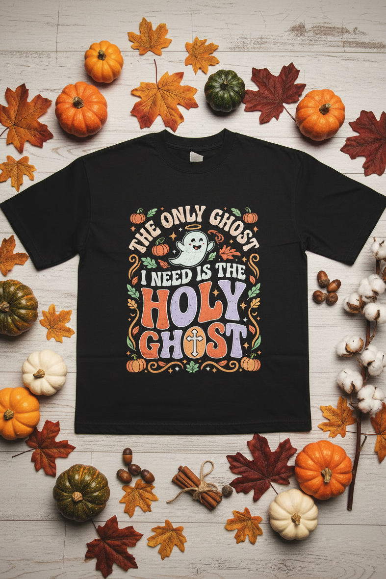 Women’s Holy Ghost Halloween Shirt – Christian Pumpkin Tee
