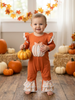 Baby Girl Pumpkin Appliqué Heirloom Romper Floral Rust with Ruffles