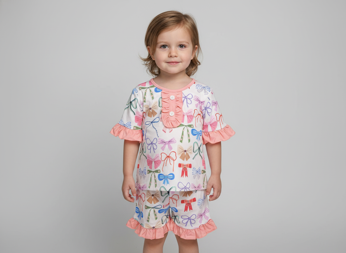 Kids Bow Pajama shorts set Small Beginnings Boutique
