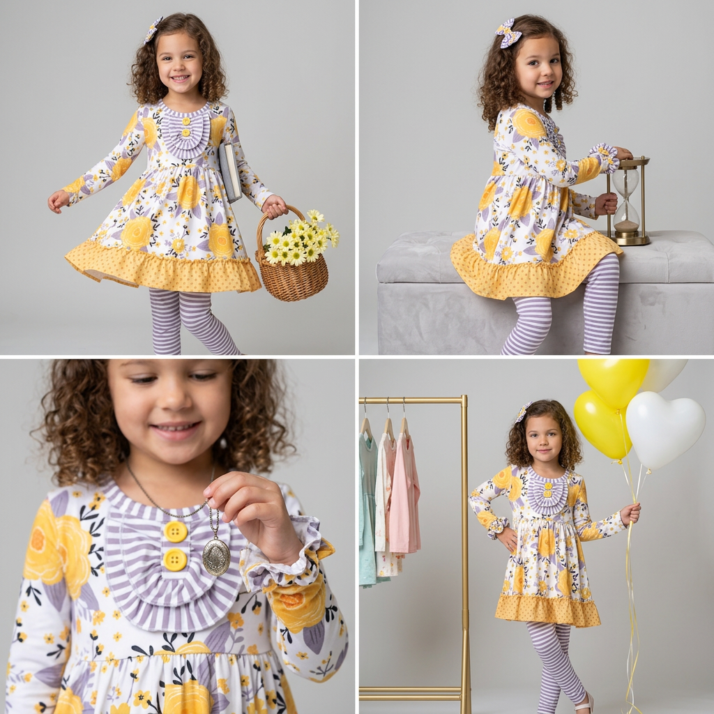 You are my Sunshine Polka Dot & Flower Two‑Piece Boutique Outfit – Toddler & Big Kids Ruffle Set