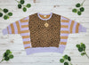 Leopard & Stripe Color Block Pullover – Lilac & Mustard | BIBI Top