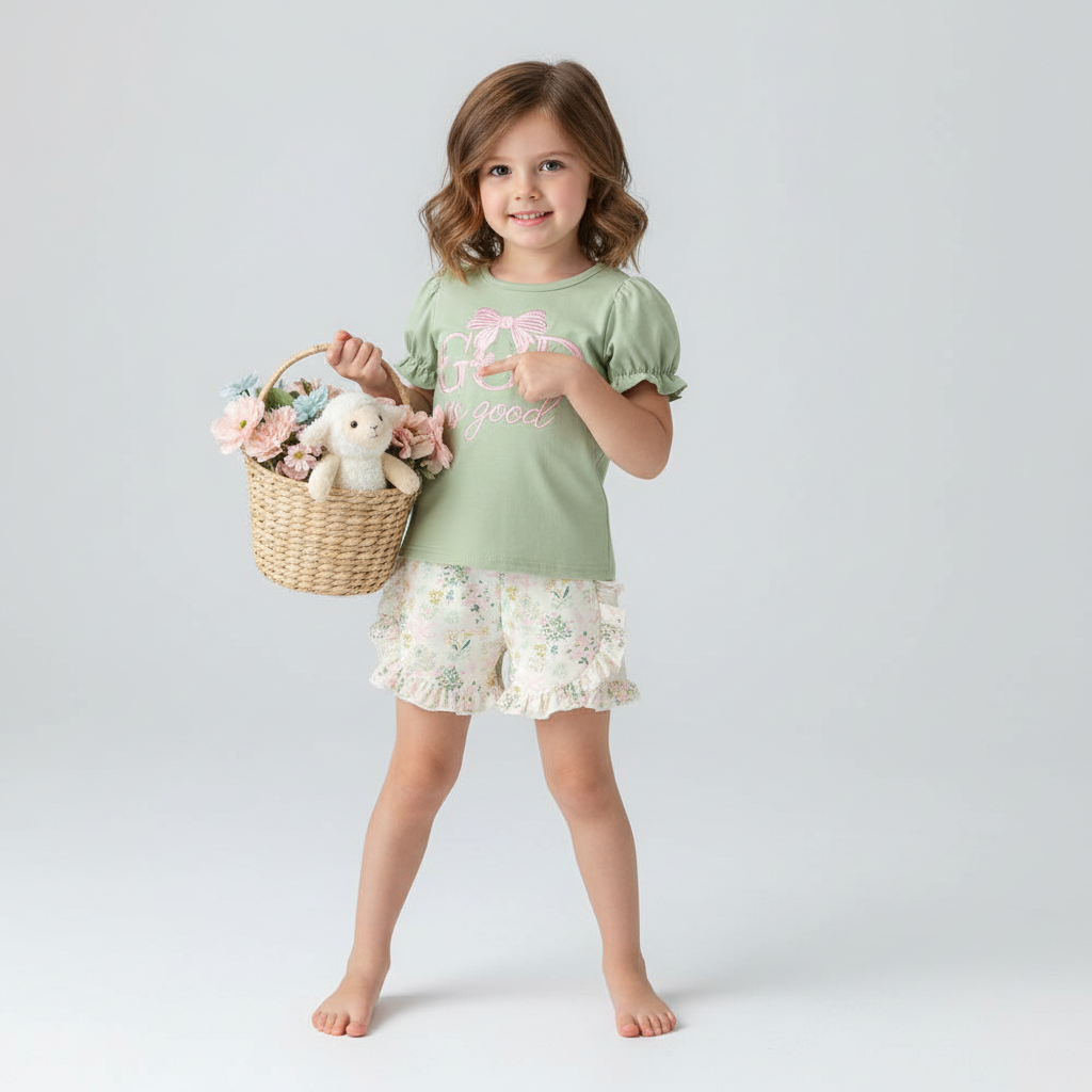 God is Good Floral Bow Shorts Set