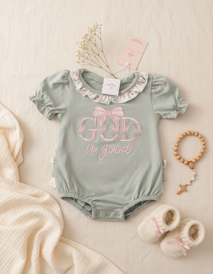 God is Good Floral Bow Bubble Romper