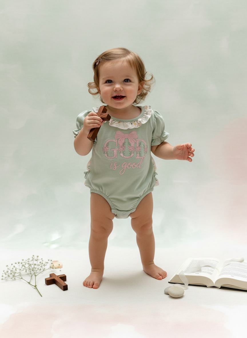 God is Good Floral Bow Bubble Romper