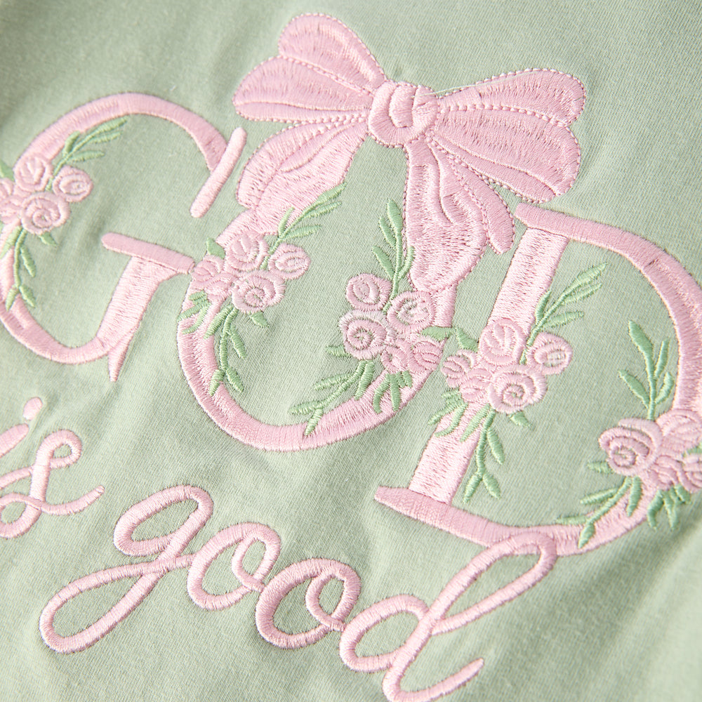God is Good Floral Bow Bubble Romper