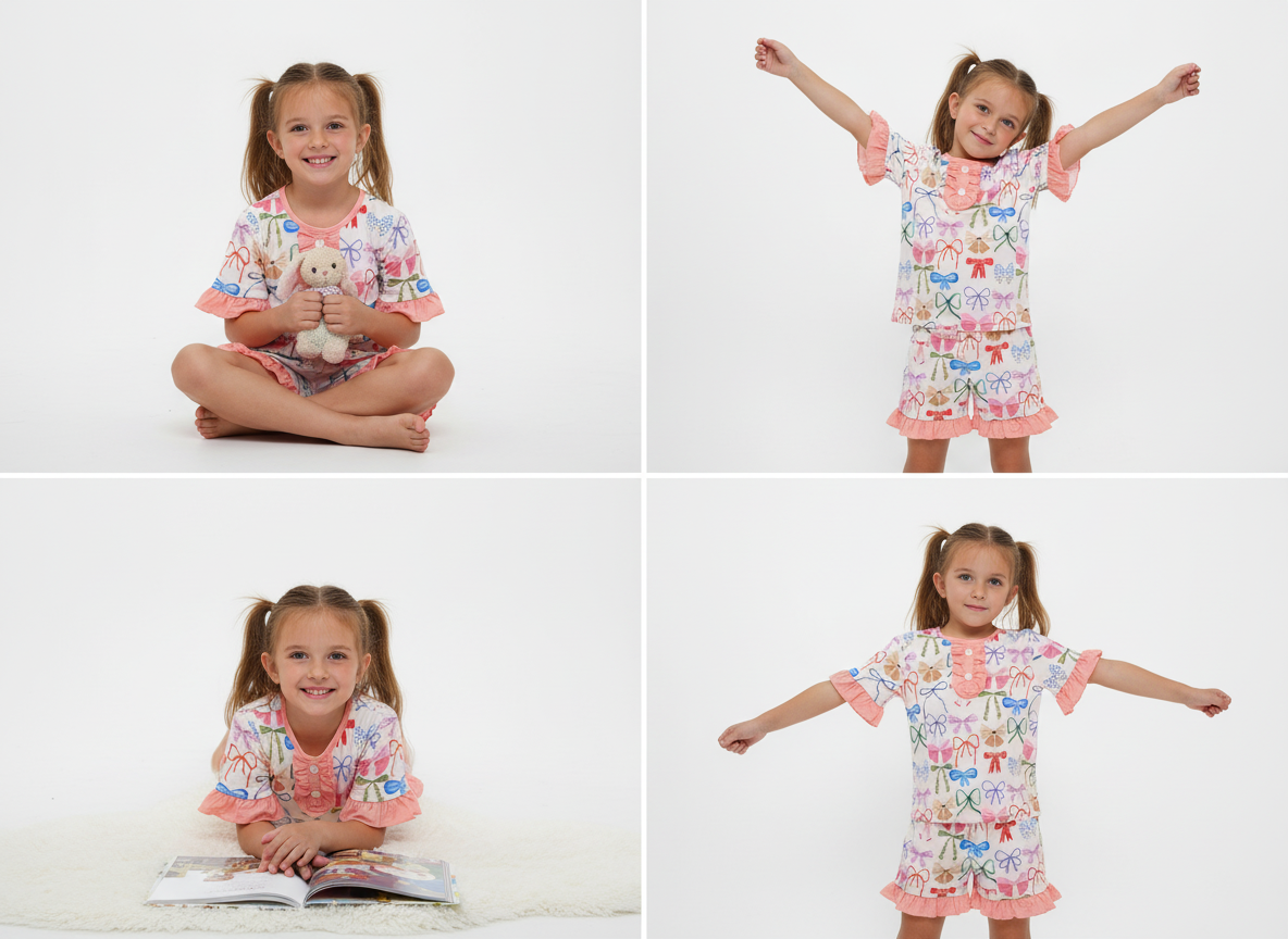 Kids Bow Pajama shorts set Small Beginnings Boutique