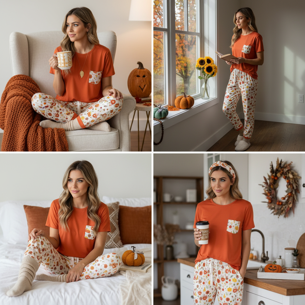 Pumpkin Spice & Leaves Pajamas| Women's Fall Pajama Set- Small Beginnings Boutique