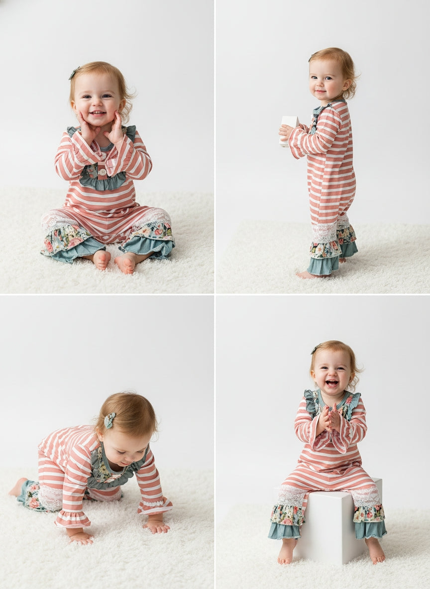 Floral and stripe romper by Small Beginnings Boutique