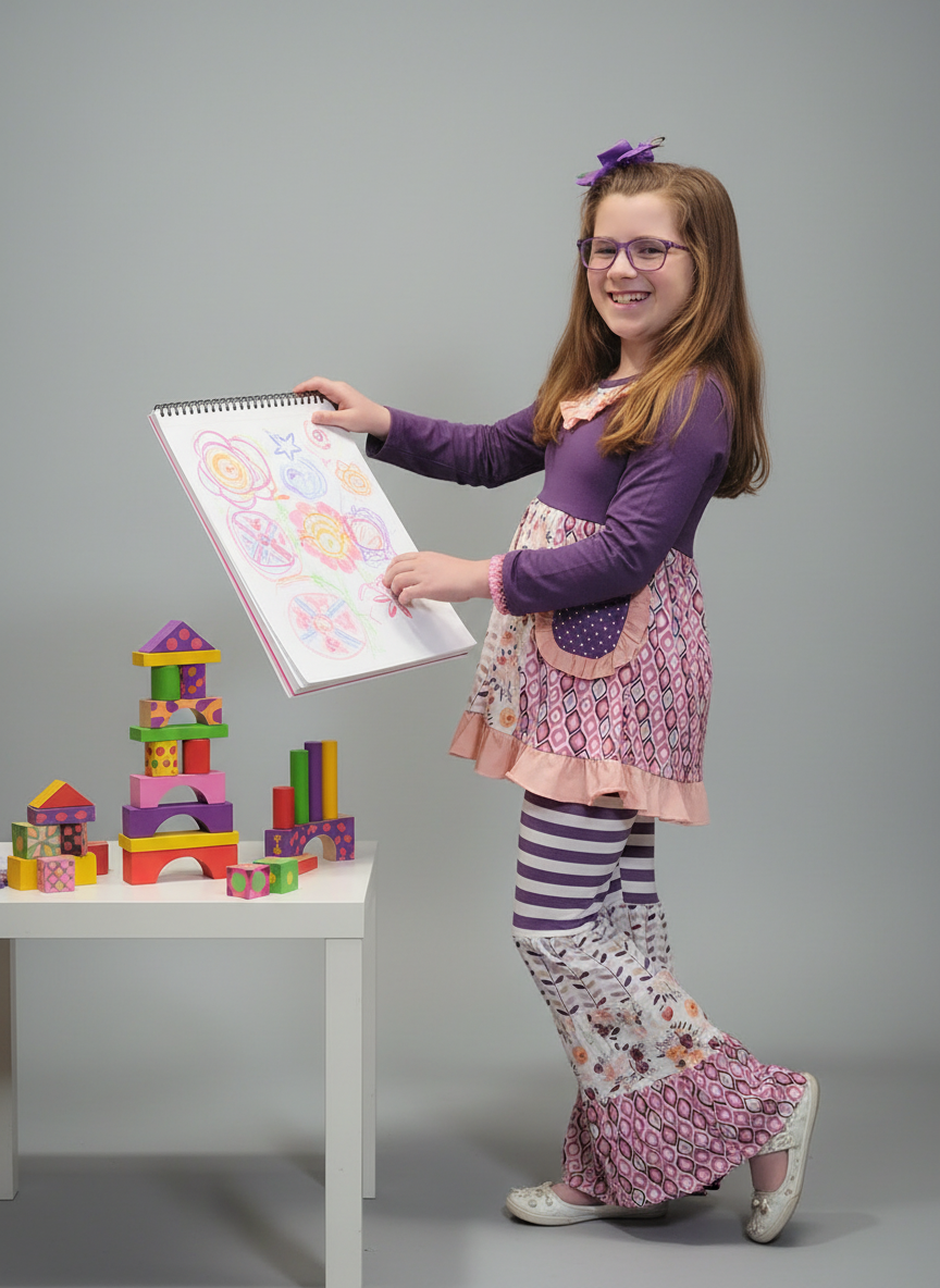 Purple Floral Bliss Long Sleeve Outfit Girls with Ruffles