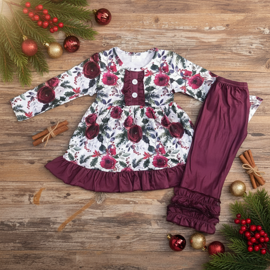 Maroon Rose Garden Outfit Long Sleeve
