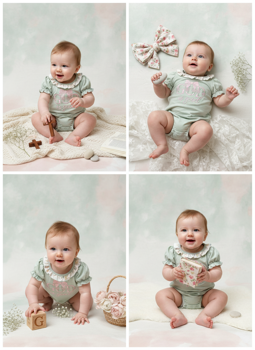God is Good Floral Bow Bubble Romper