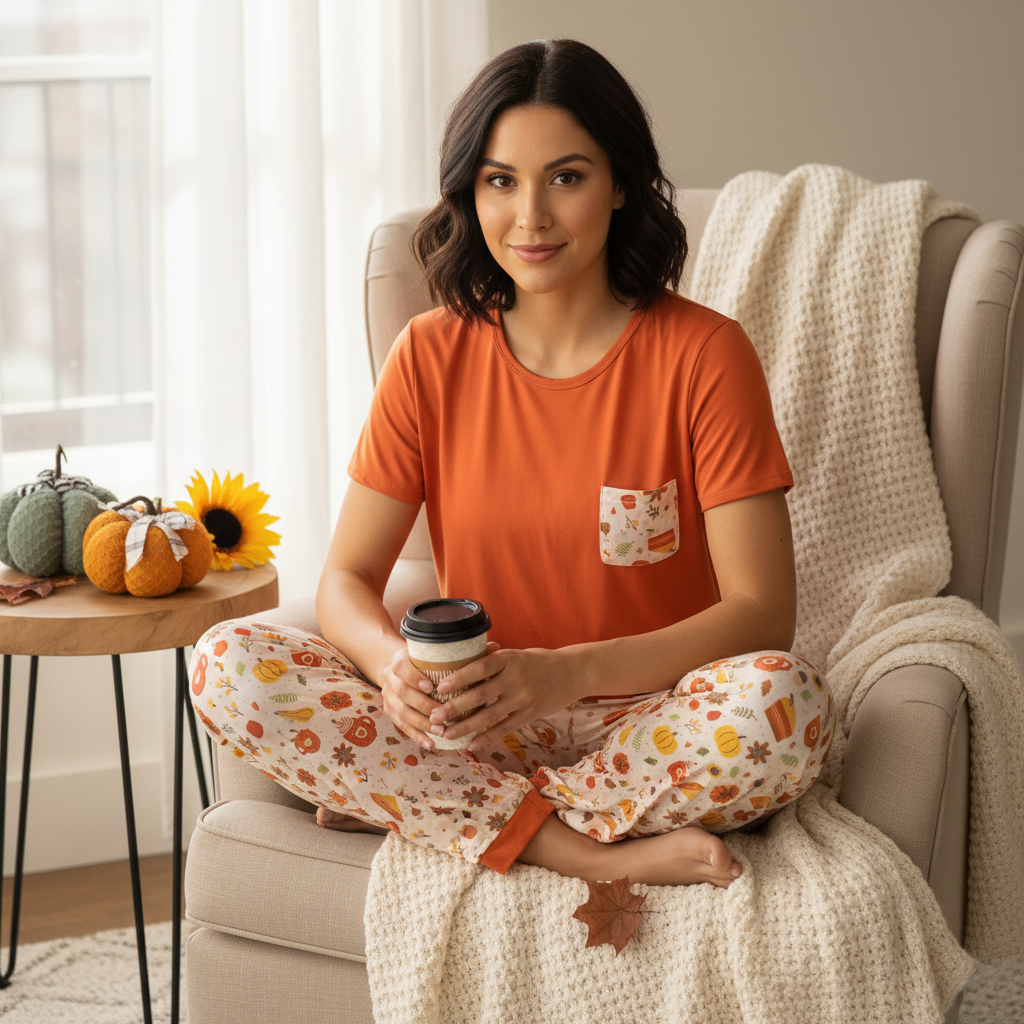 Pumpkin Spice & Leaves Pajamas| Women's Fall Pajama Set- Small Beginnings Boutique