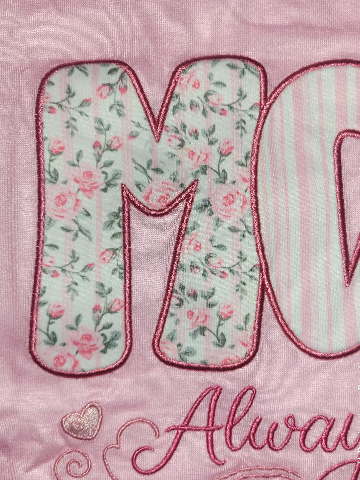 Pink MAMA Embroidered T-Shirt with Floral Appliqué - Mother's Day Gift