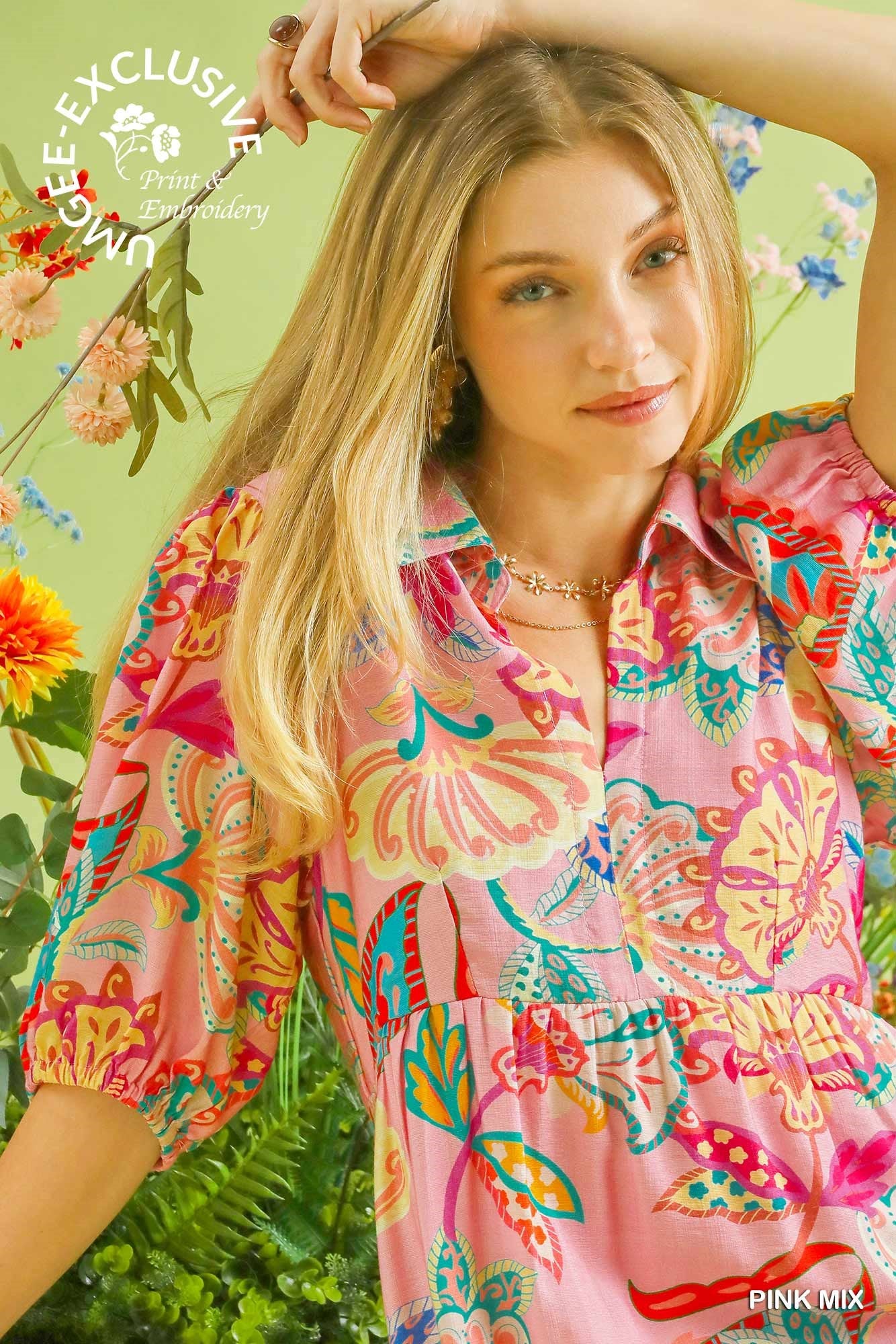 Mix Paisley Floral Print Midi Dress- Umgee