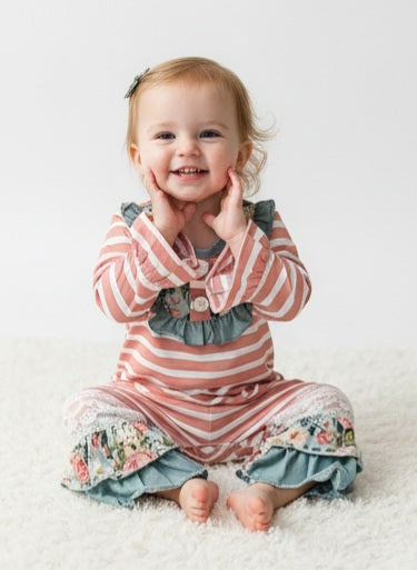Floral and stripe romper by Small Beginnings Boutique
