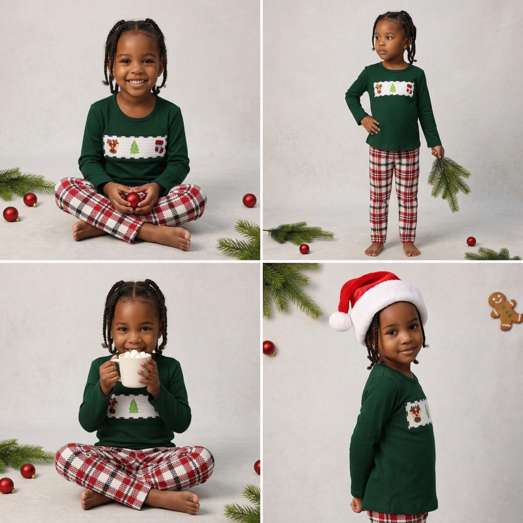 Christmas Smocked Outfit – Reindeer, Stocking & Tree (Unisex Baby, Toddler & Kids) by Small Beginnings Boutique