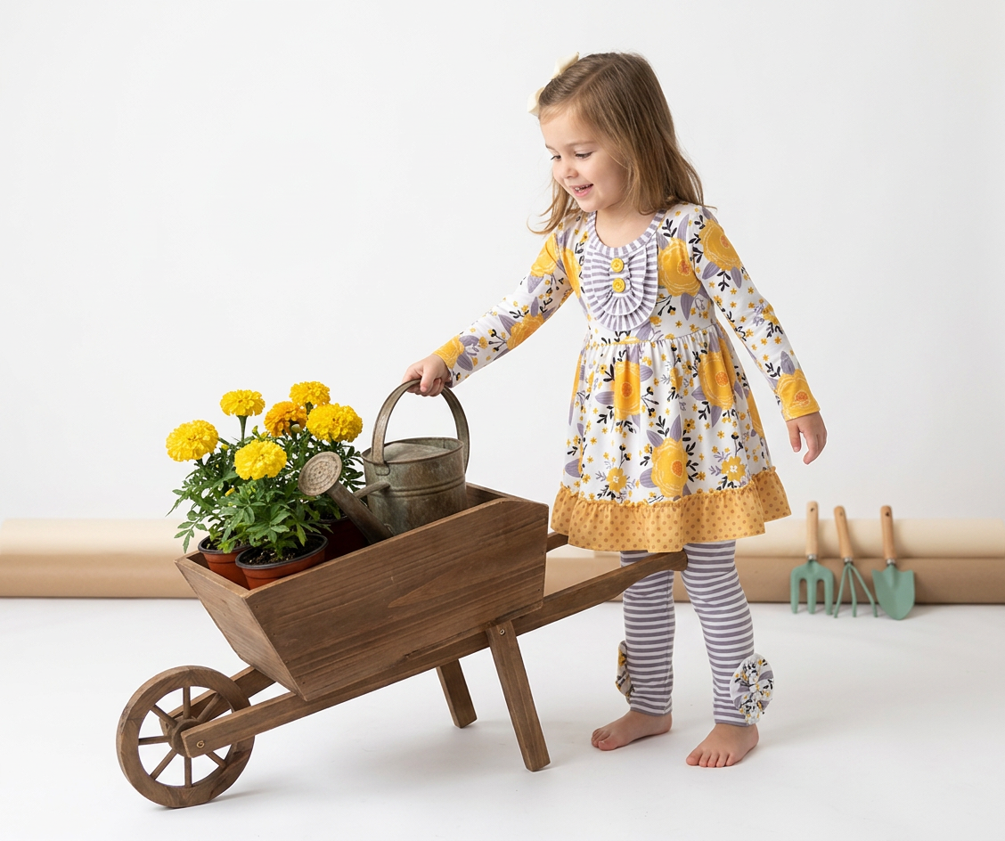 You are my Sunshine Polka Dot & Flower Two‑Piece Boutique Outfit – Toddler & Big Kids Ruffle Set