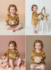 Girls Velour Babydoll Top and Floral Leggings 2-Piece Set - Golden Mustard