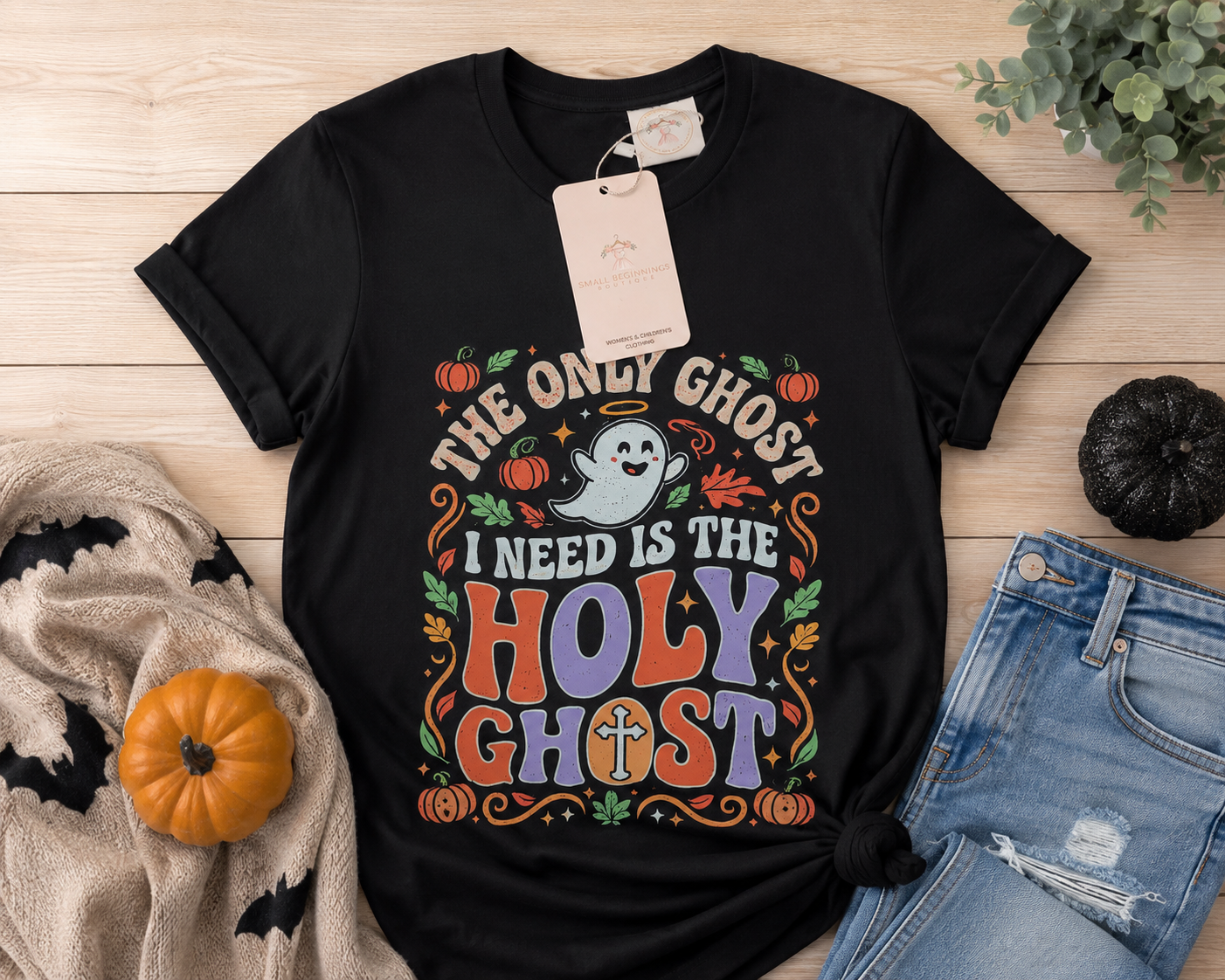 Women’s Holy Ghost Halloween Shirt – Christian Pumpkin Tee
